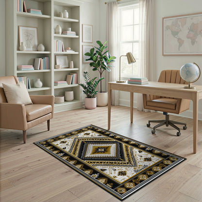 Black Gold Tribal Area Rug
