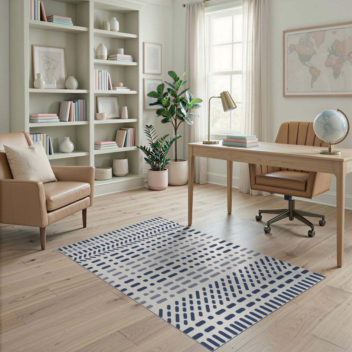 Blue Geometric Washable Area Rug
