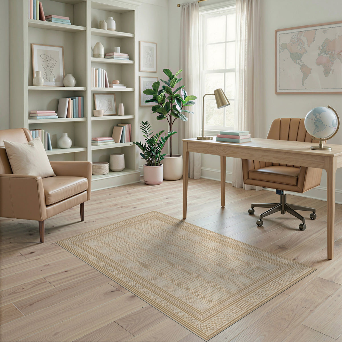 Beige Geometric Lattice Area Rug