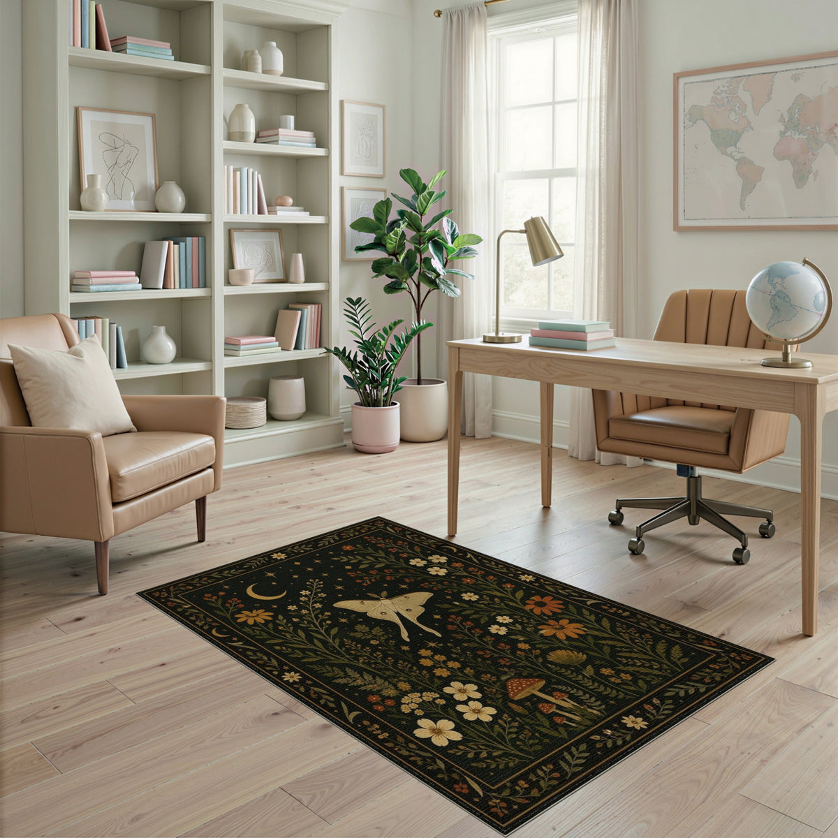 Luna Moth Celestial Floral Area Rug