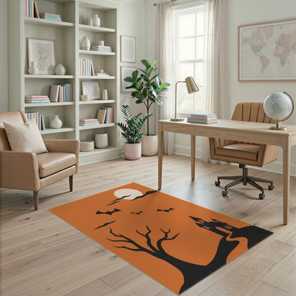 Halloween Castle Bats Orange Area Rug
