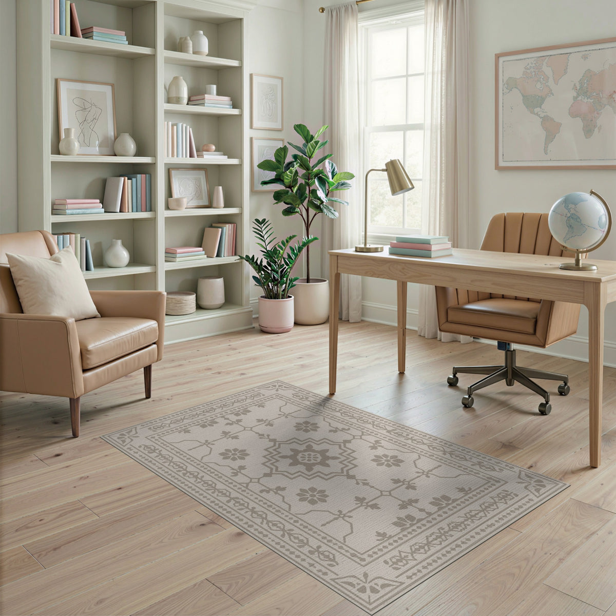 Beige and Neutral Beige Traditional Persian Medallion Rug