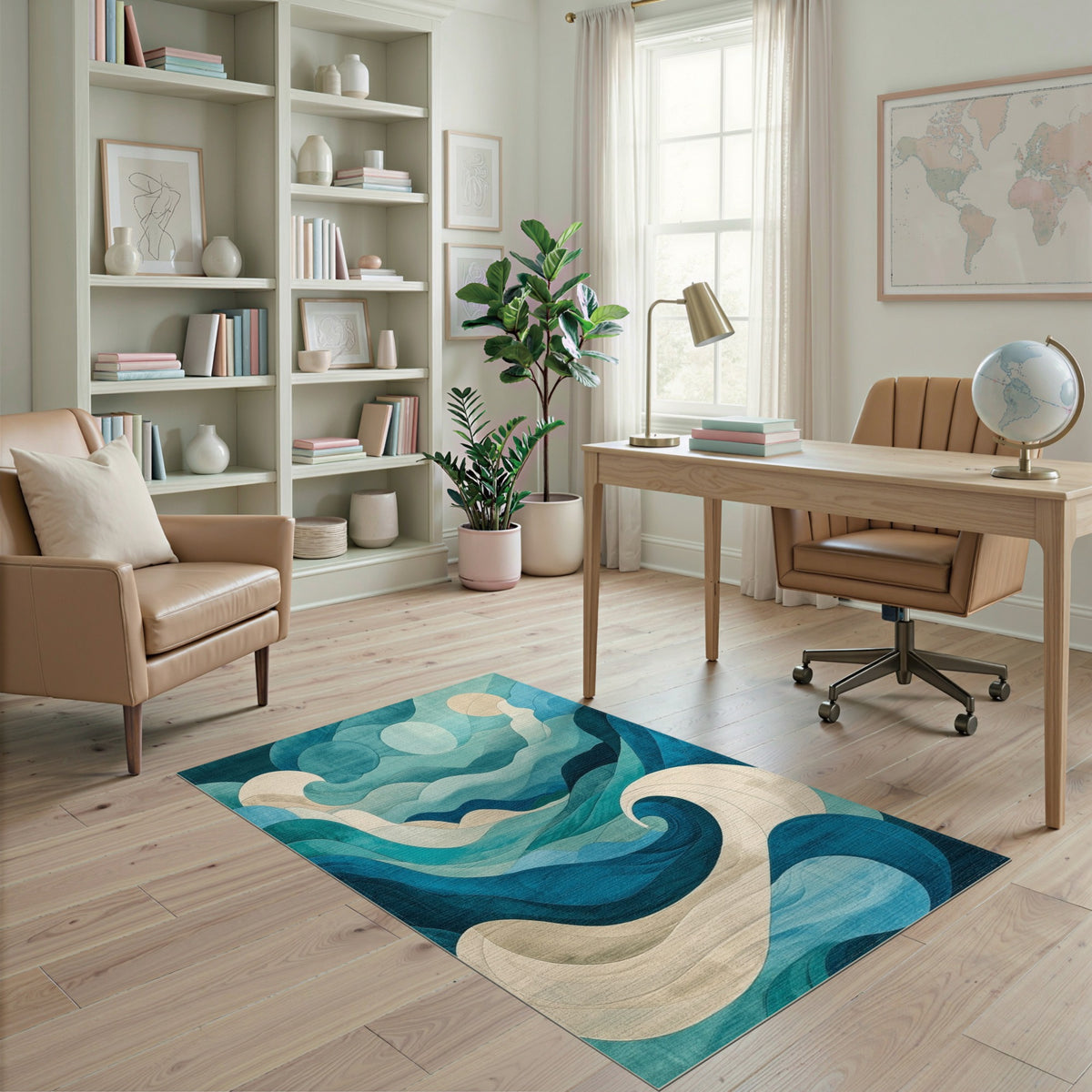 Blue Teal Wave Coastal Blue and Teal Area Rug