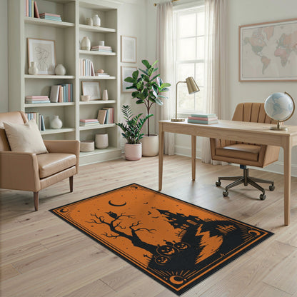 Orange Haunted House Halloween Orange Area Rug