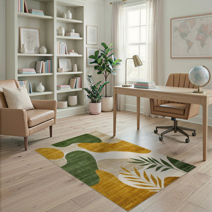 Abstract Green Gold Organic Area Rug