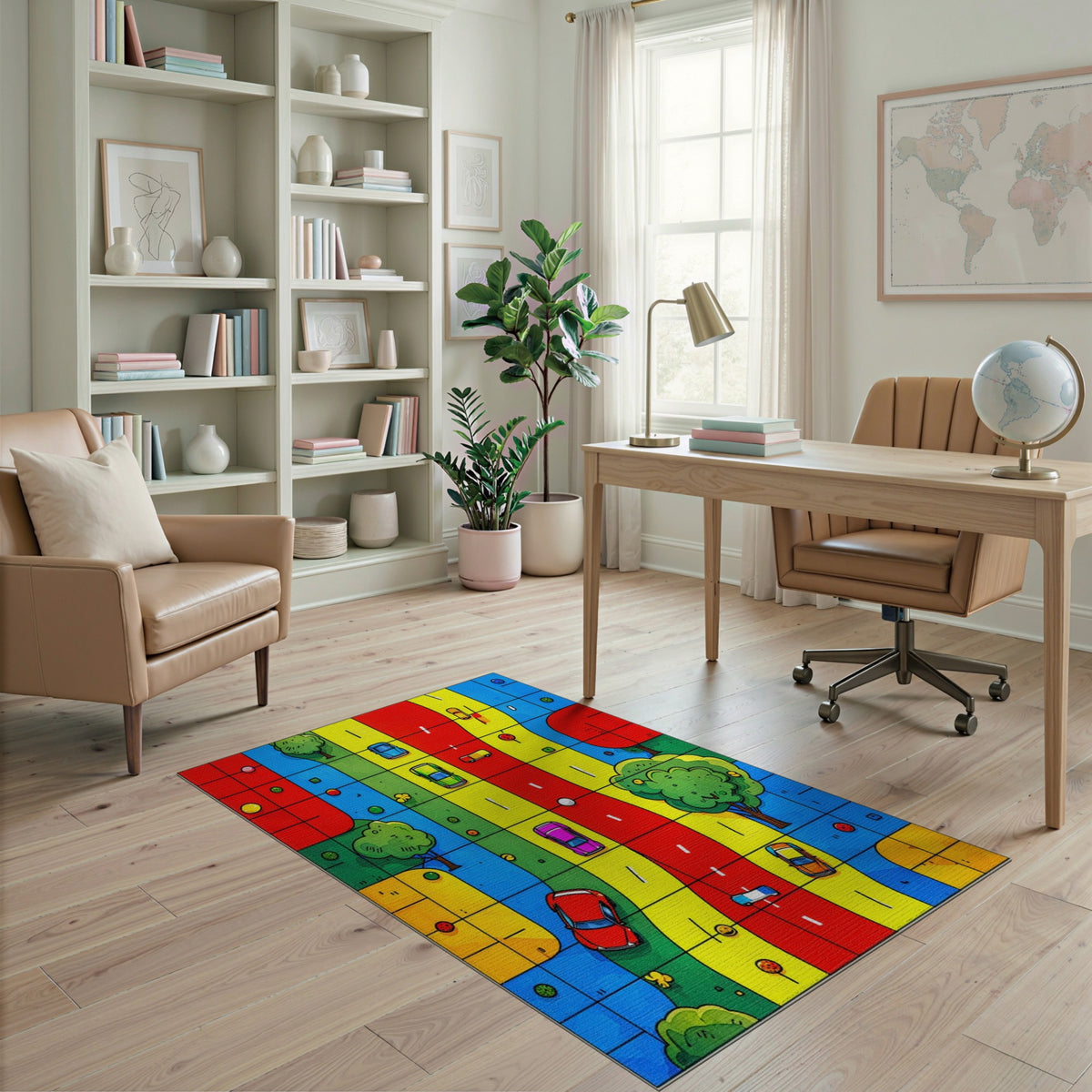 Multi-Color Kids Cartoon Traffic Area Rug