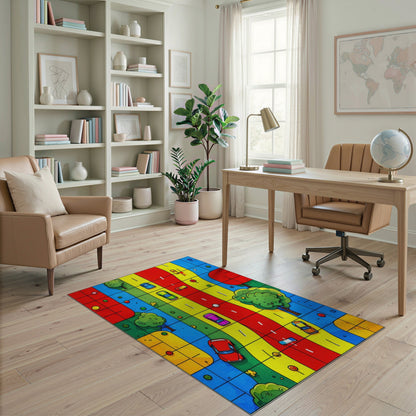 Multi-Color Kids Cartoon Traffic Area Rug