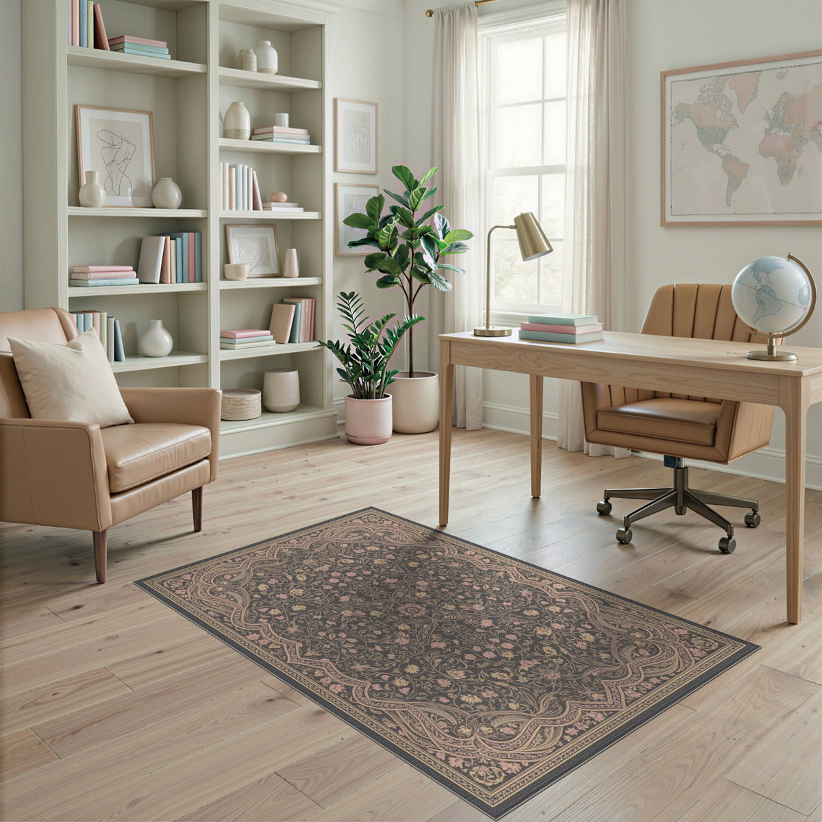 ODIKA Grey Traditional Persian Floral Area Rug