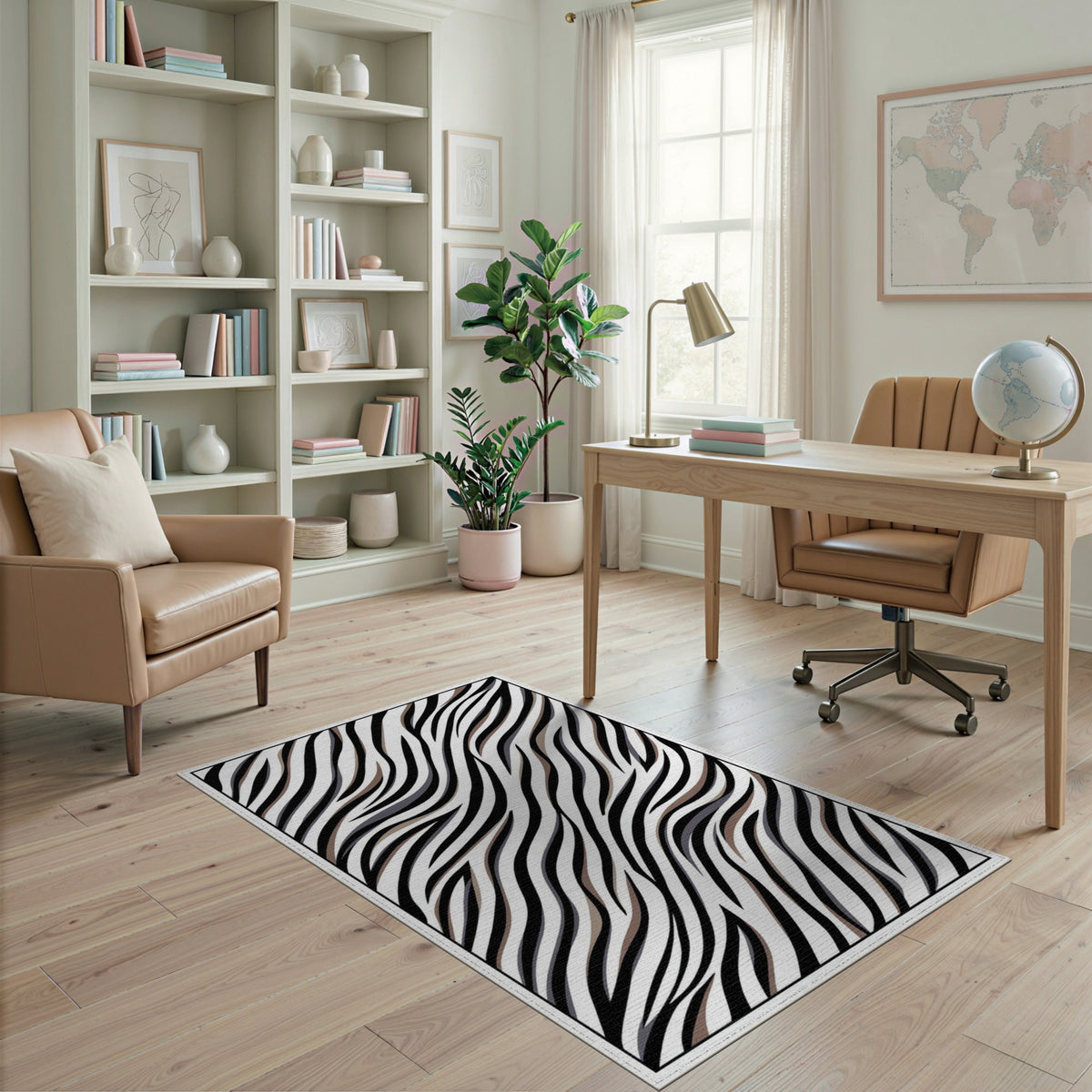 Black White Zebra Stripe Washable Area Rug