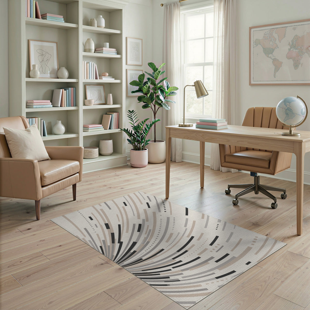 Beige Geometric Lines Beige and Neutral Area Rug