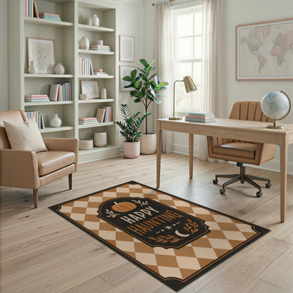 Happy Haunting Pumpkin Checkered Area Rug
