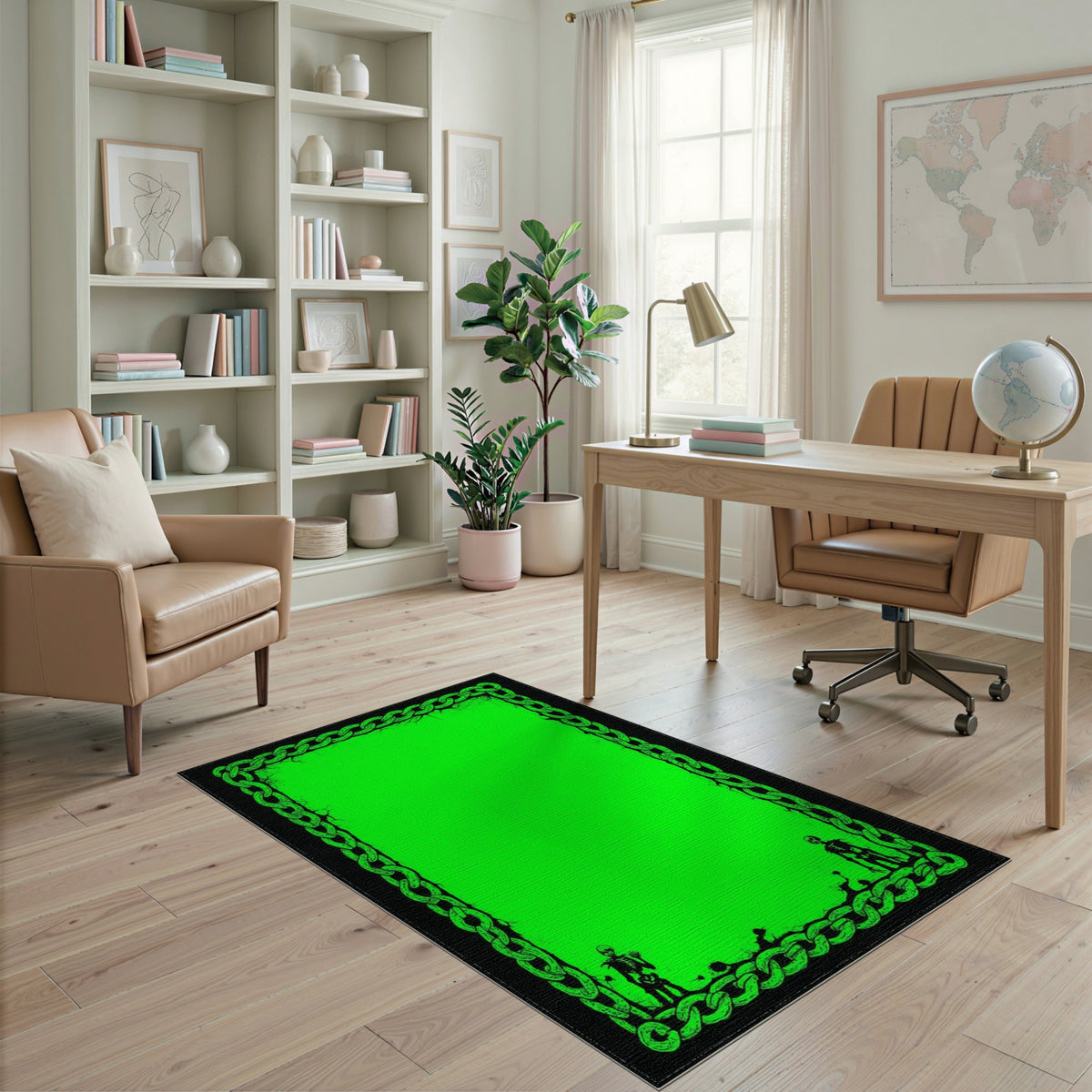 Green Distressed Chain Skeleton Area Rug