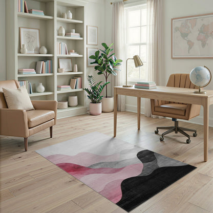 Abstract Pink Black Wave Area Rug