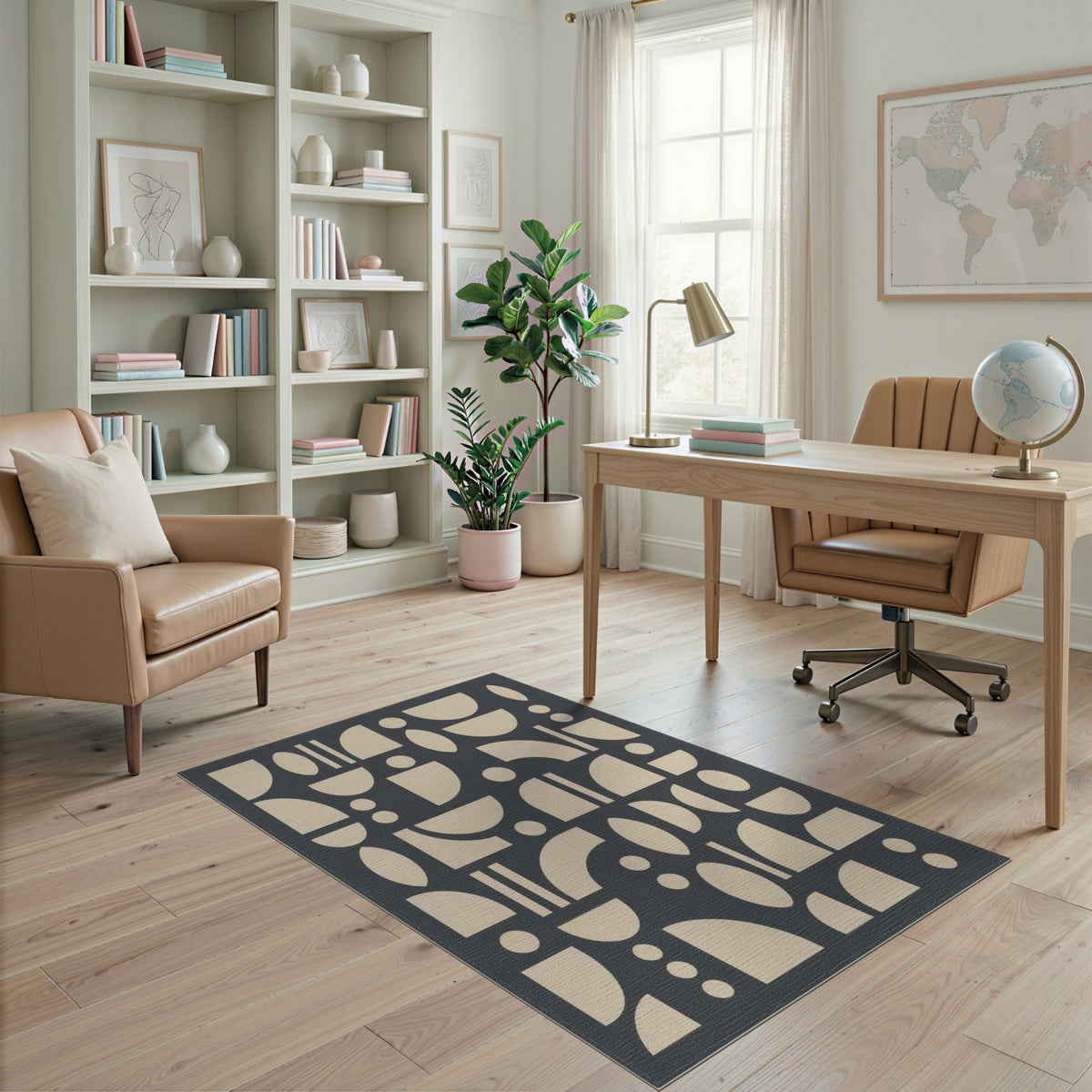 Beige Geometric Modern Area Rug