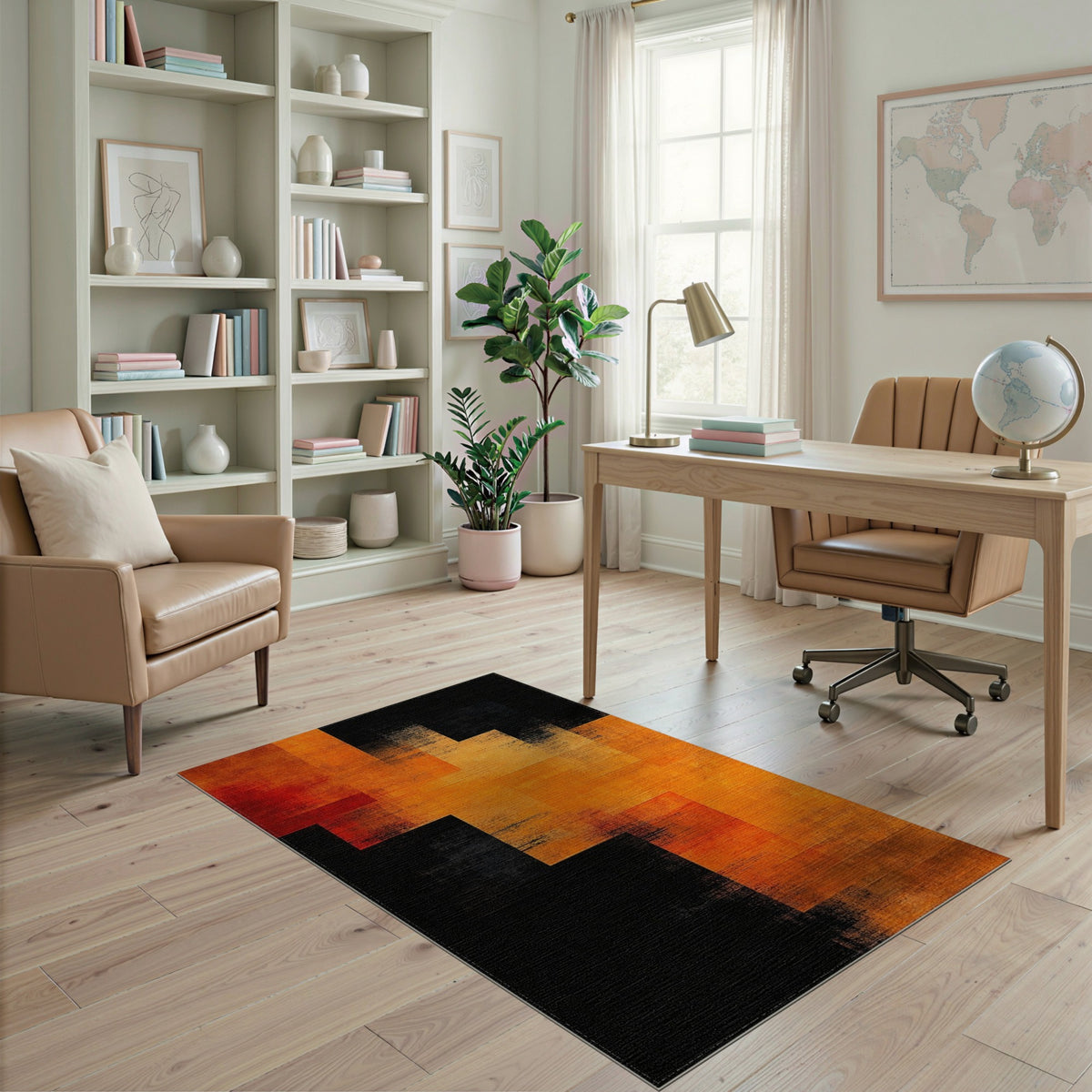 Bold Orange Geometric Step Area Rug
