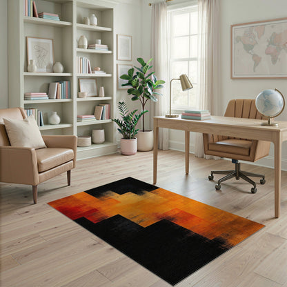 Bold Orange Geometric Step Area Rug