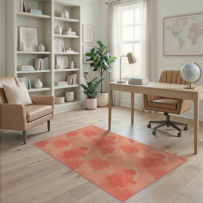 Pink Coastal Beach Pink Coral Reef Coastal Area Rug