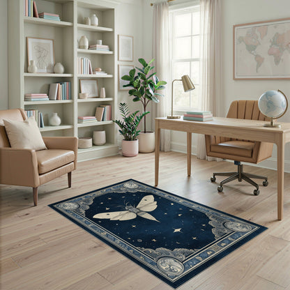 Celestial Moth Blue Area Rug
