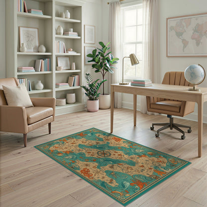 Vintage Nautical Map Octopus Area Rug