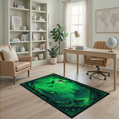 Gothic Green Castle Moonlit Forest Area Rug