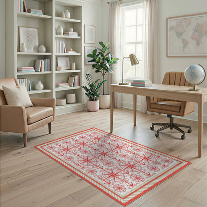Coastal Beach Red Nautical Anchor Compass Area Rug