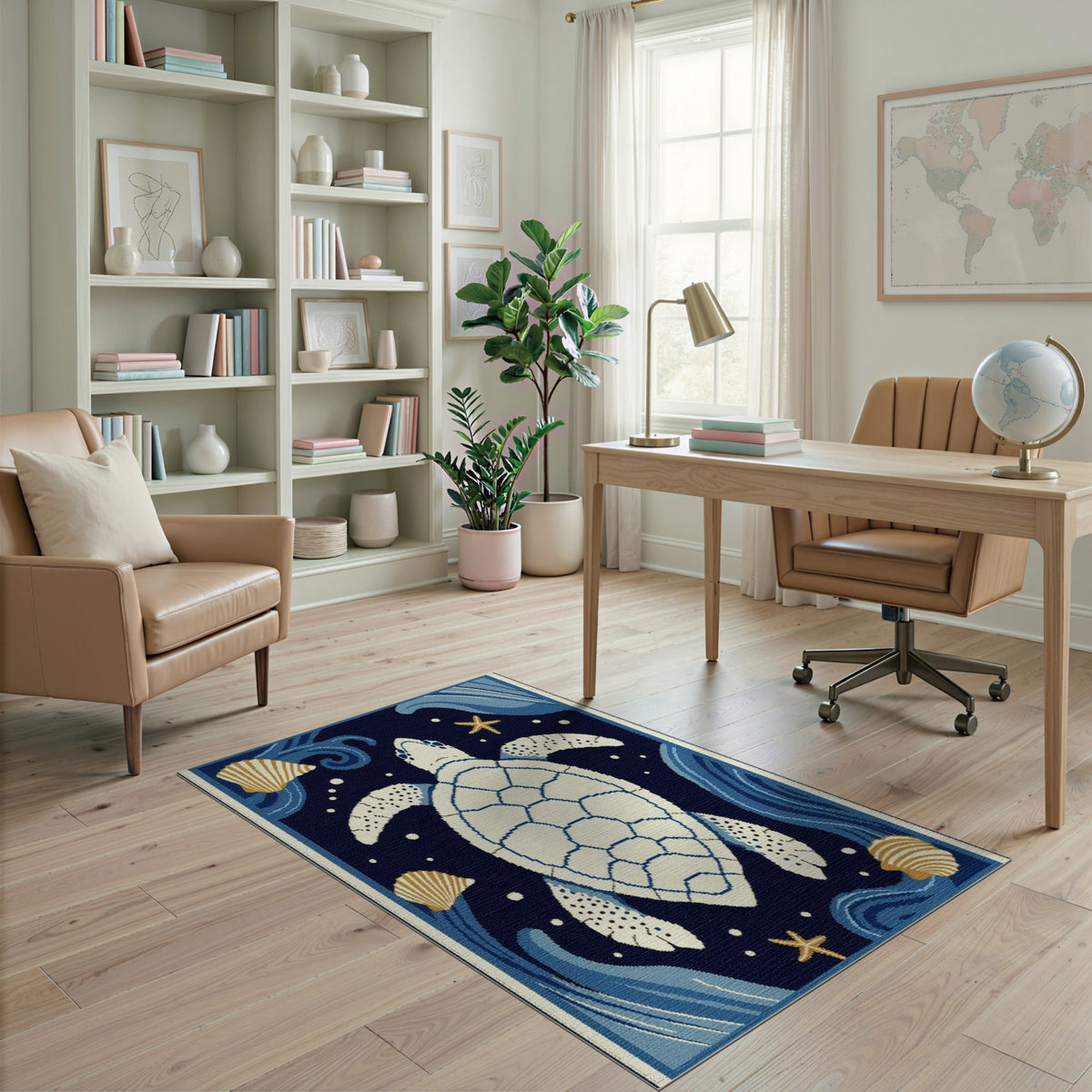 Navy Blue Sea Turtle Area Rug