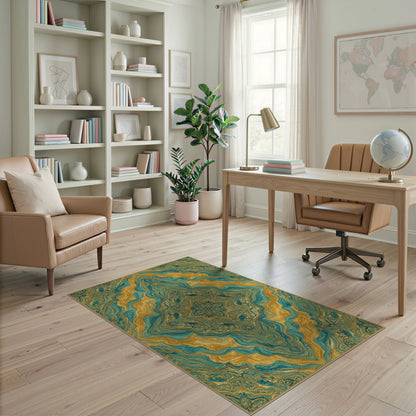 Gold Teal Gold Persian Medallion Area Rug