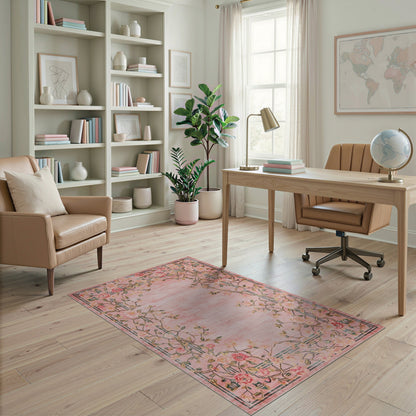 Pink Rose Floral Vintage No. 22 Area Rug