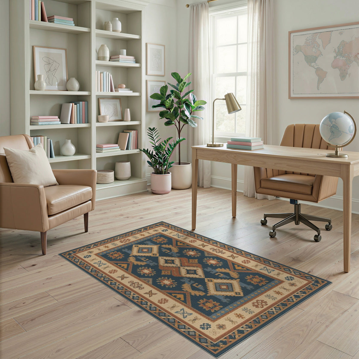 Blue and Teal Southwestern Blue Geometric Area Rug