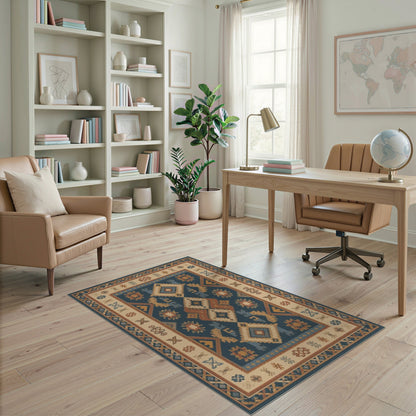 Blue and Teal Southwestern Blue Geometric Area Rug