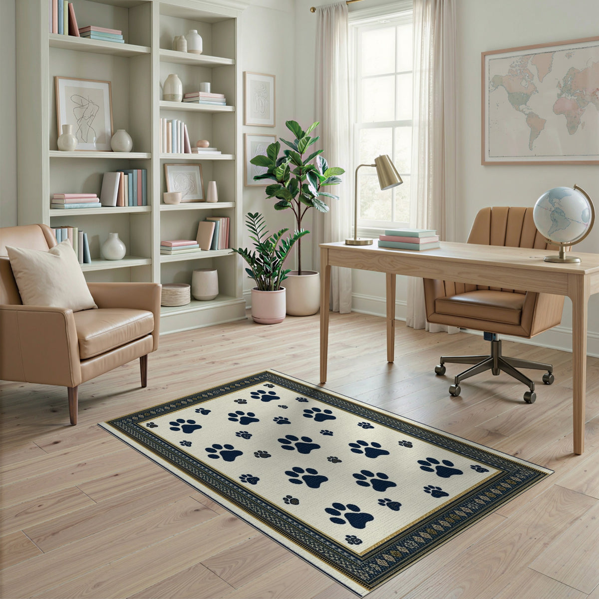 Navy Paw Print Kids Area Rug