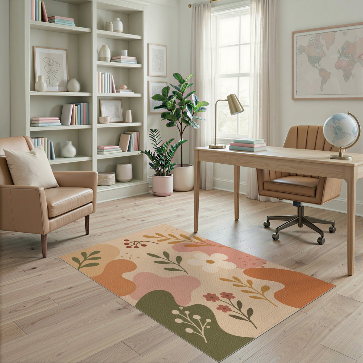 Boho Floral Beige Neutral Area Rug