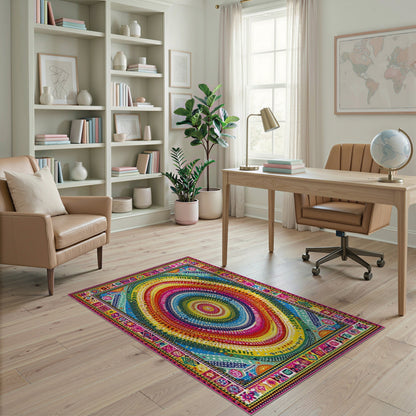 Multi-color and Patterns Vibrant Multi-Color Tribal Circle Area Rug