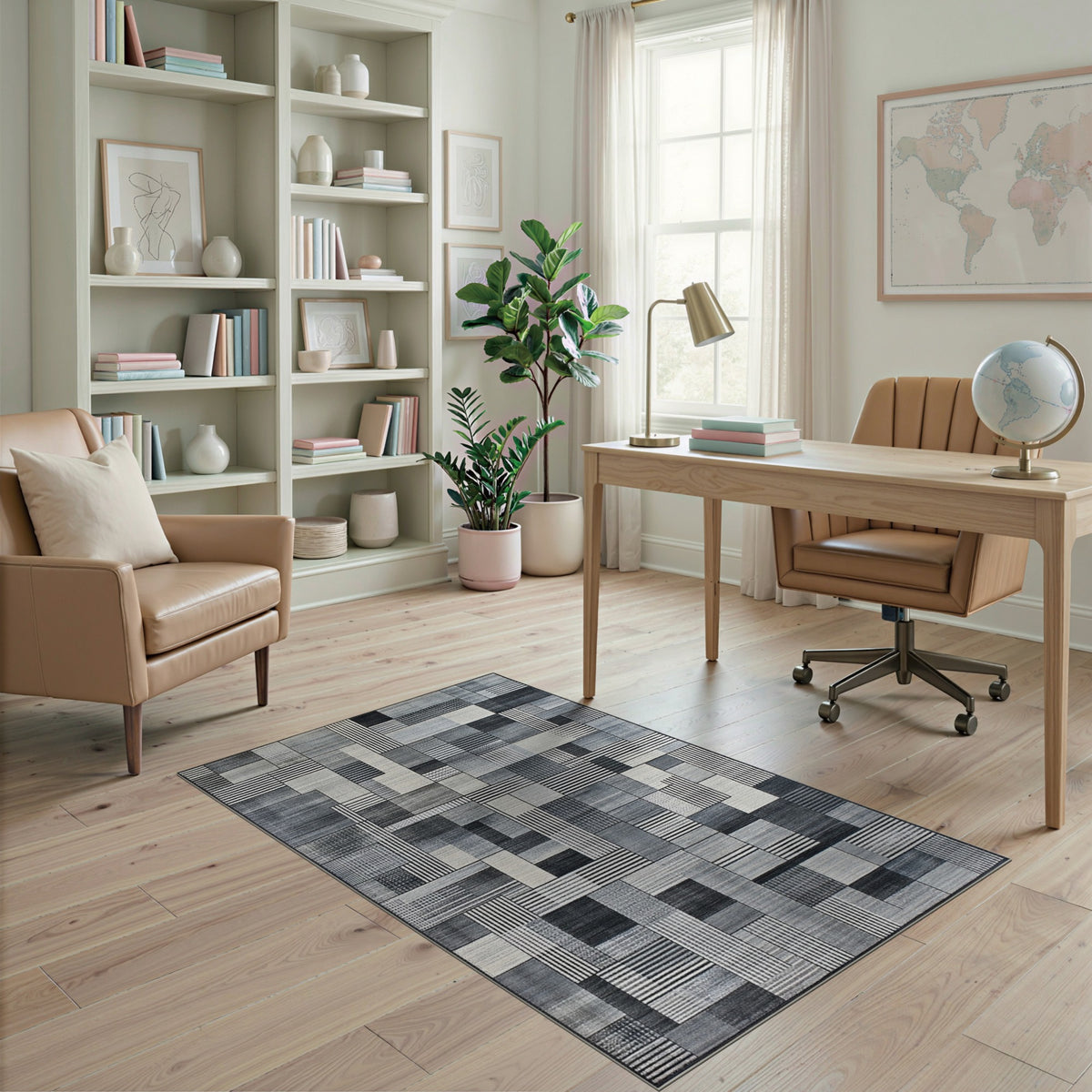 Black and White Patchwork Black White Geometric Patchwork Area Rug