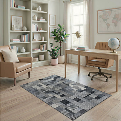 Black and White Patchwork Black White Geometric Patchwork Area Rug