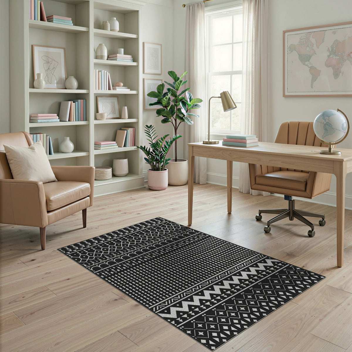 Black White Heritage Tribal Area Rug