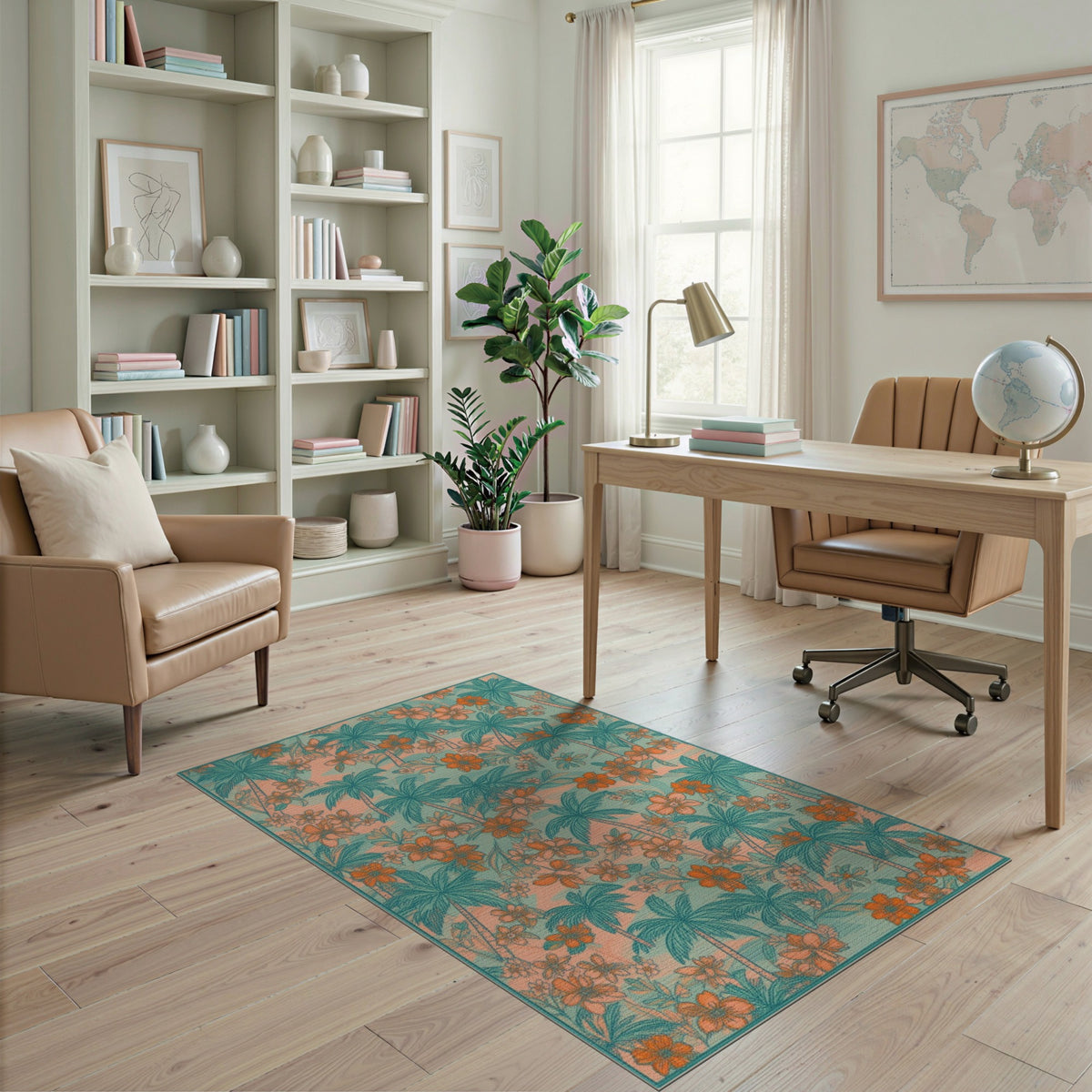 Coastal Palm Tree Teal Area Rug