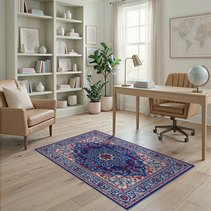 Blue Red Persian Star Medallion Area Rug