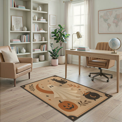 Halloween Ghost Cat Beige Area Rug