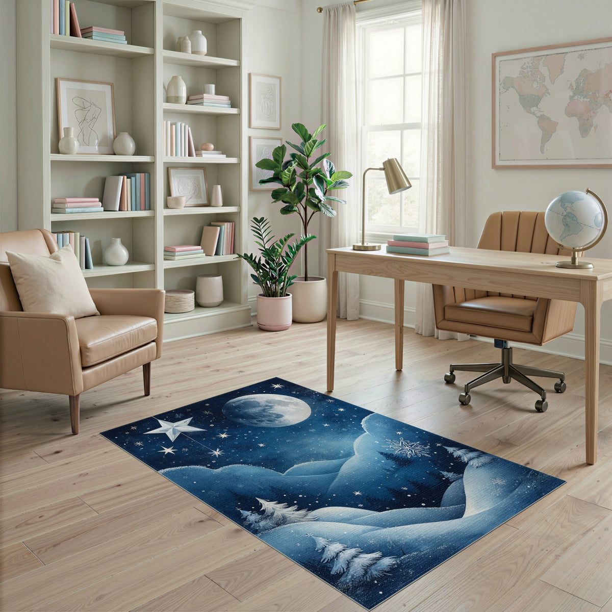 Moonlit Winter Snowscape Area Rug