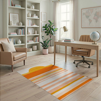 Orange Sunset Striped Washable Area Rug