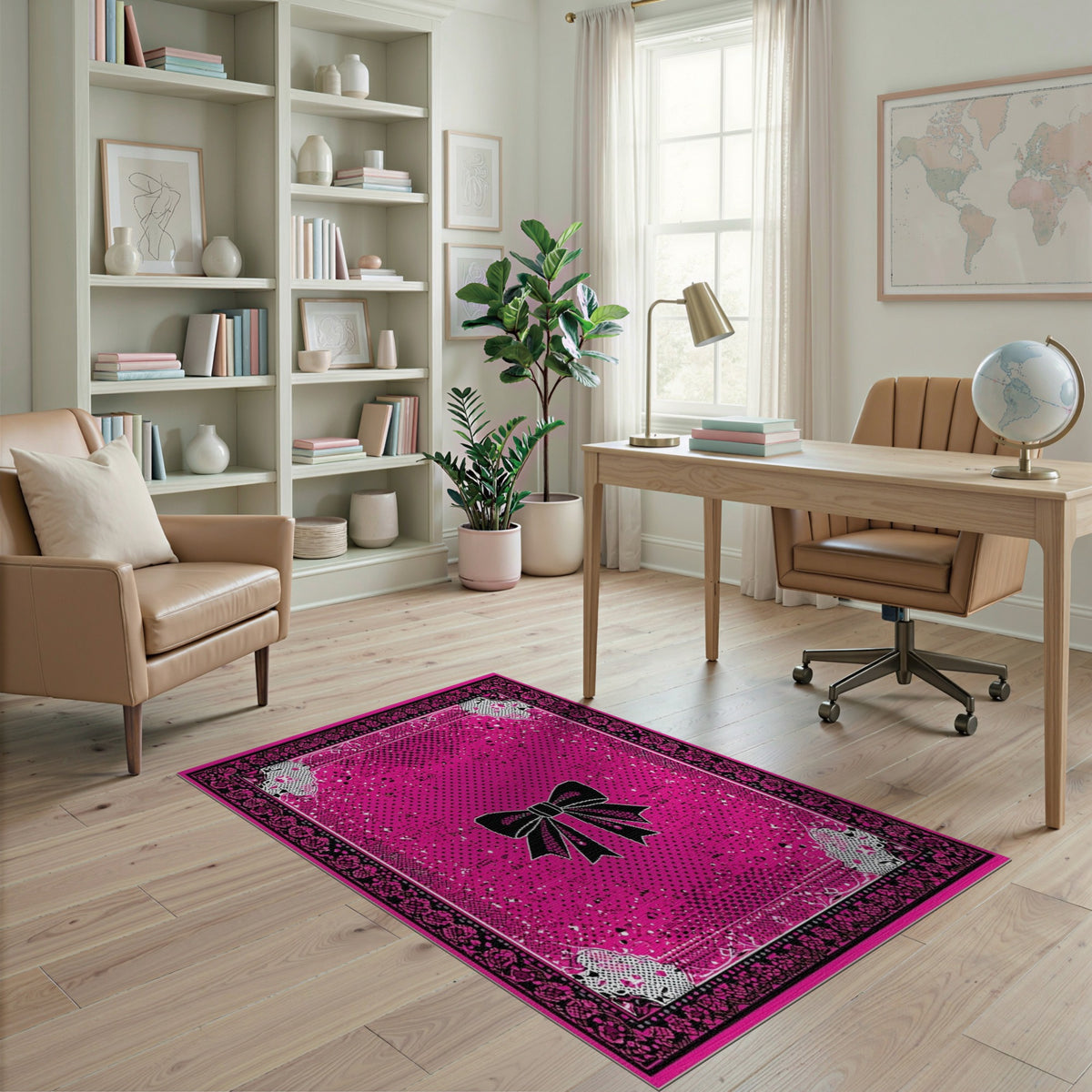 Pink Bow Polka Dot Area Rug