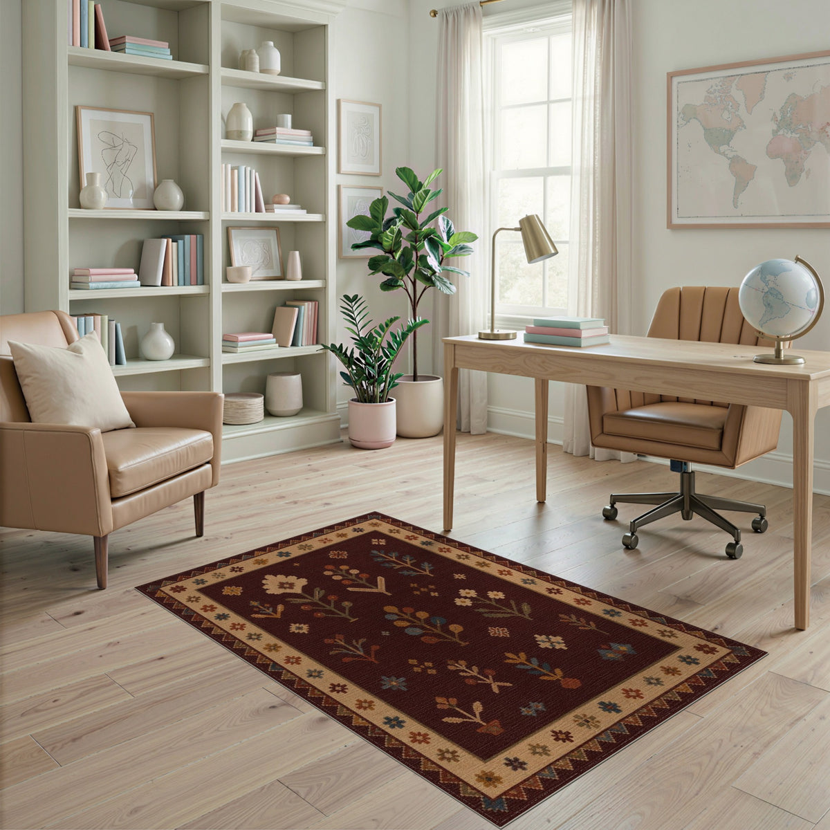 Heritage Tribal Floral Area Rug in Dark Red