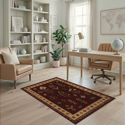 Heritage Tribal Floral Area Rug in Dark Red