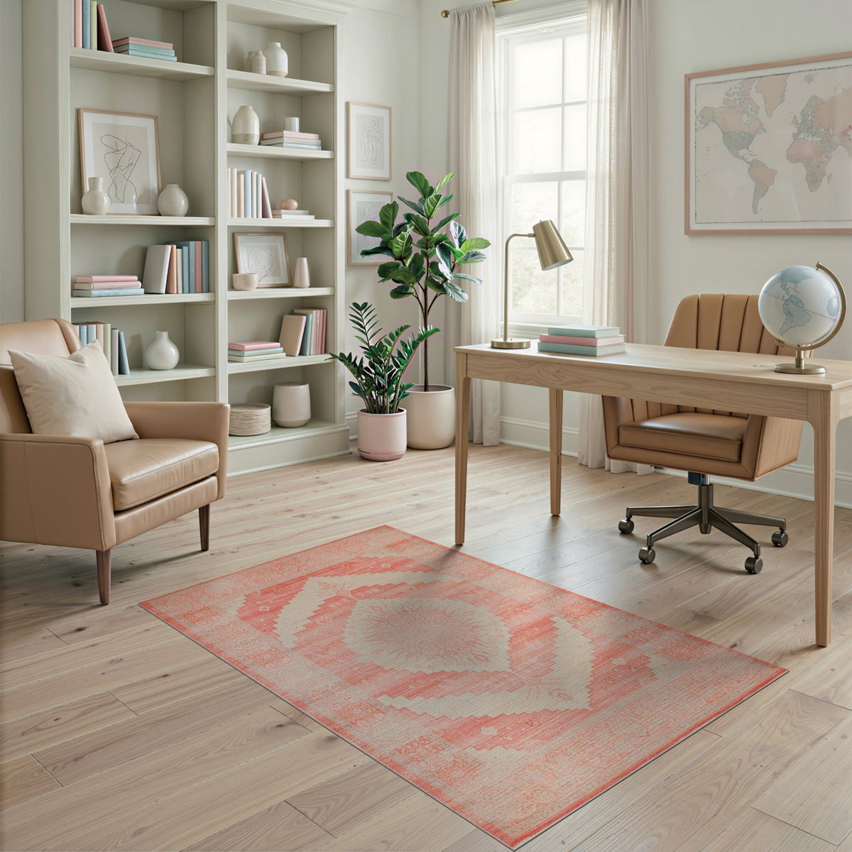 Pink Distressed Vintage Medallion Area Rug
