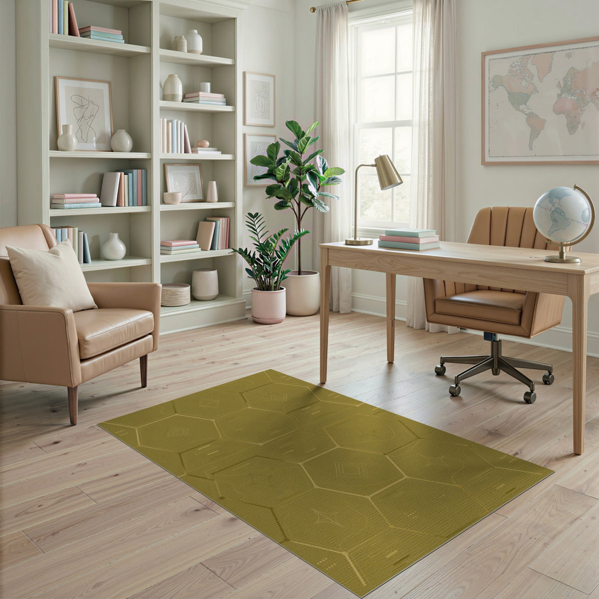 Green Hexagon Geometric Area Rug