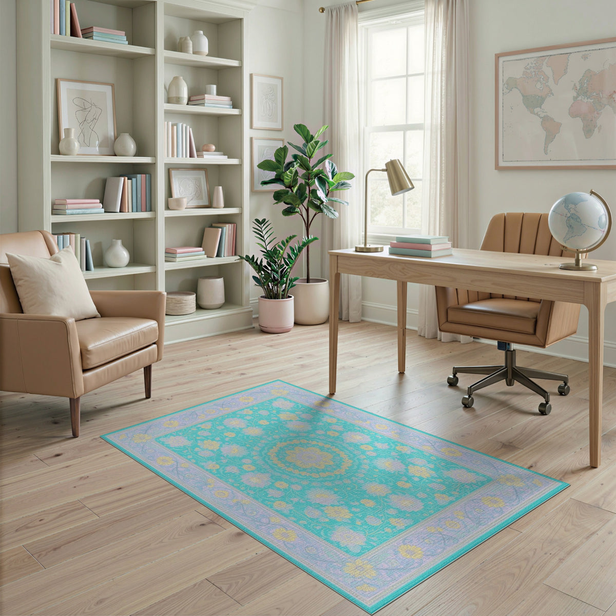 Washable Floral Vintage Teal Floral Vintage Washable Area Rug