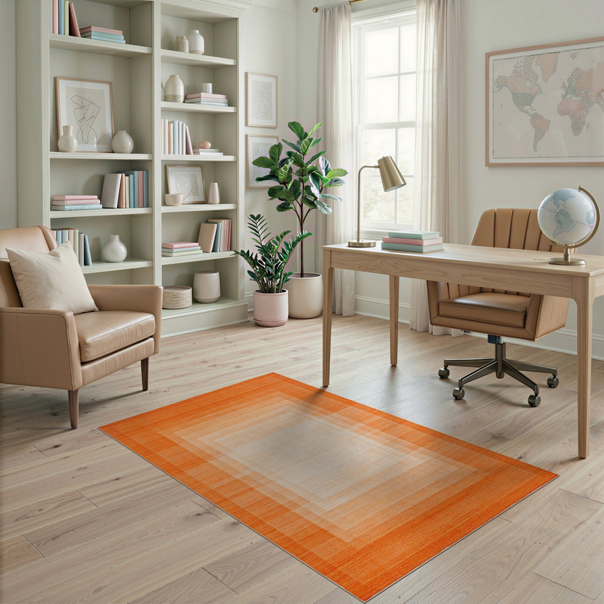 Orange Concentric Square Geometric Area Rug