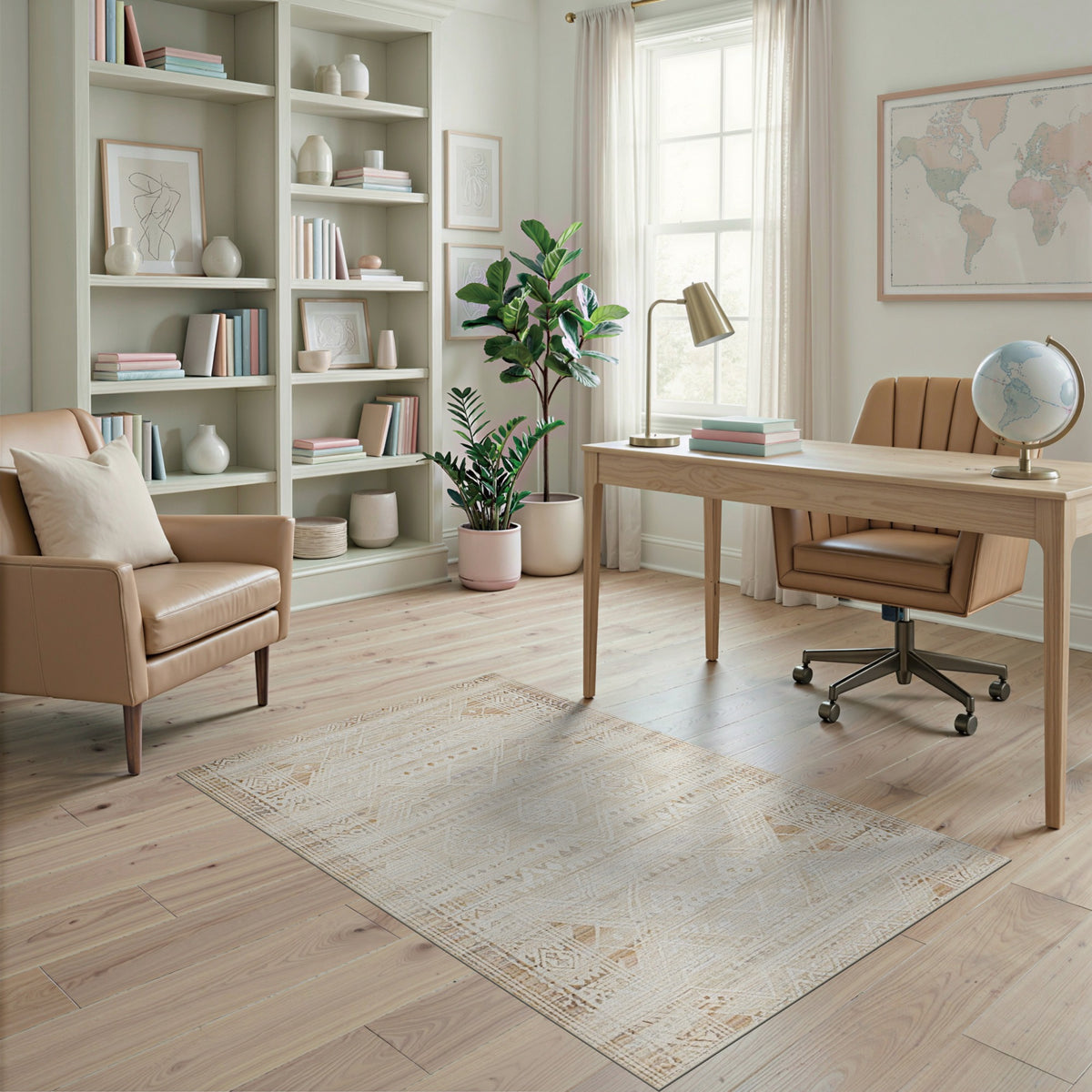 Beige Geometric Distressed Area Rug