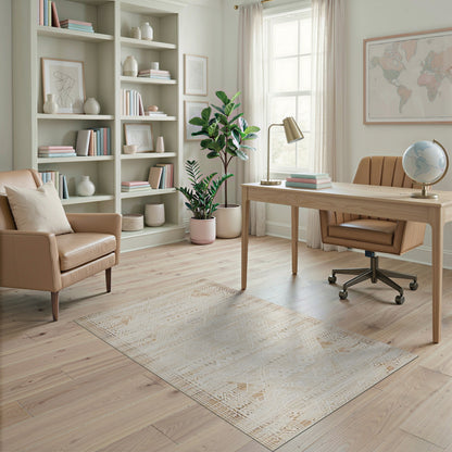 Beige Geometric Distressed Area Rug